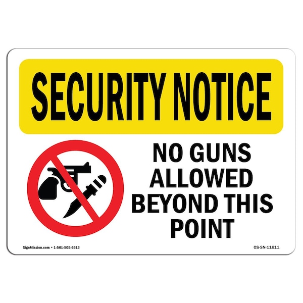 OSHA Security Sign, 3.5" Height, 5" Width, No Guns Allowed Beyond This Point, Landscape, 10PK